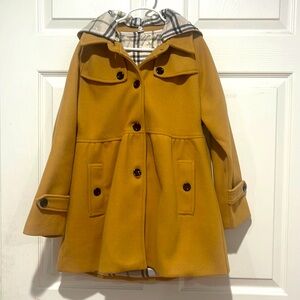 GIRLS BROWN PEA COAT WITH REMOVABLE HOODIE Sz 6/7 NWOT